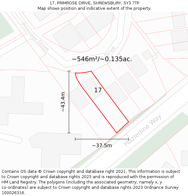 17, PRIMROSE DRIVE, SHREWSBURY, SY3 7TP: Plot and title map