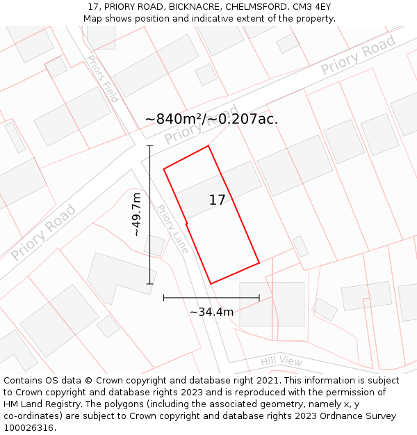 17, PRIORY ROAD, BICKNACRE, CHELMSFORD, CM3 4EY: Plot and title map