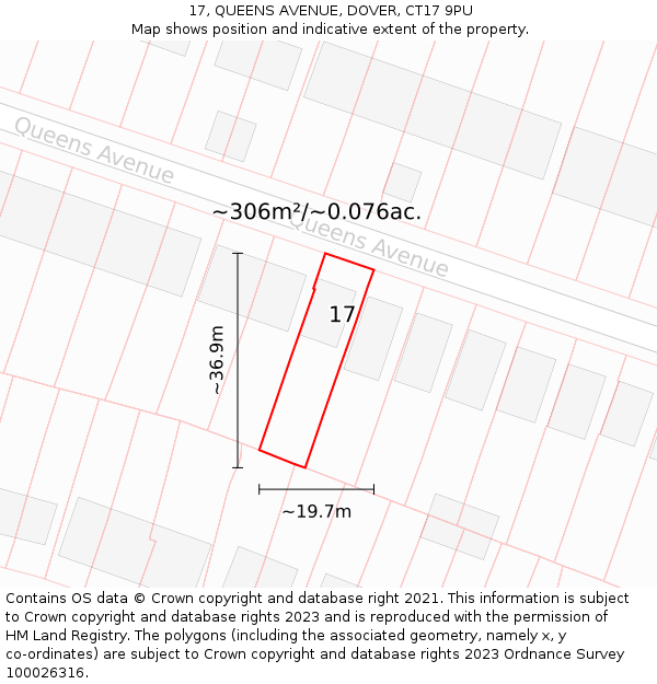 17, QUEENS AVENUE, DOVER, CT17 9PU: Plot and title map