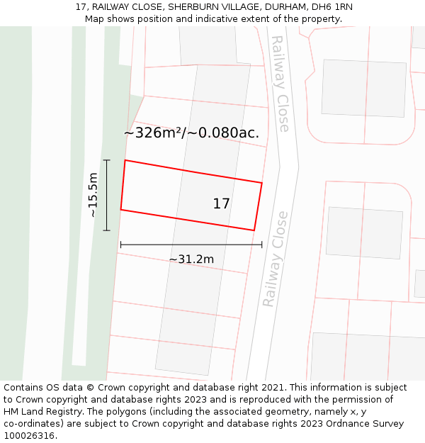 17, RAILWAY CLOSE, SHERBURN VILLAGE, DURHAM, DH6 1RN: Plot and title map