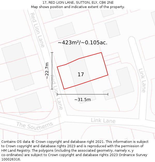 17, RED LION LANE, SUTTON, ELY, CB6 2NE: Plot and title map