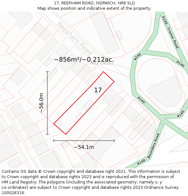 17, REEPHAM ROAD, NORWICH, NR6 5LD: Plot and title map