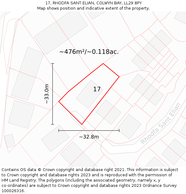 17, RHODFA SANT ELIAN, COLWYN BAY, LL29 8PY: Plot and title map