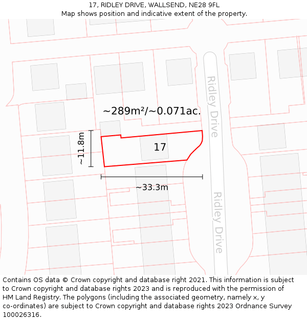 17, RIDLEY DRIVE, WALLSEND, NE28 9FL: Plot and title map