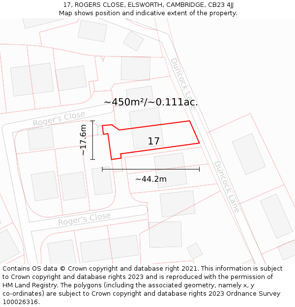 17, ROGERS CLOSE, ELSWORTH, CAMBRIDGE, CB23 4JJ: Plot and title map