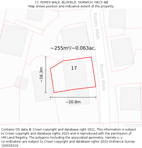 17, ROPES WALK, BLOFIELD, NORWICH, NR13 4JB: Plot and title map