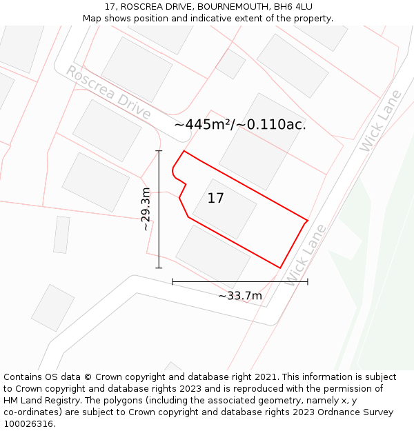 17, ROSCREA DRIVE, BOURNEMOUTH, BH6 4LU: Plot and title map