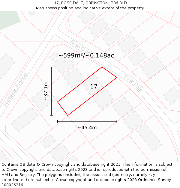 17, ROSE DALE, ORPINGTON, BR6 8LD: Plot and title map