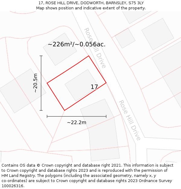 17, ROSE HILL DRIVE, DODWORTH, BARNSLEY, S75 3LY: Plot and title map