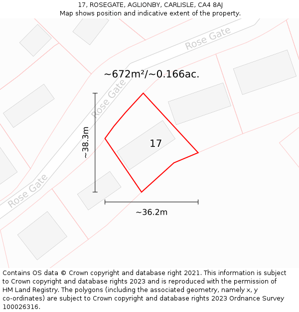 17, ROSEGATE, AGLIONBY, CARLISLE, CA4 8AJ: Plot and title map