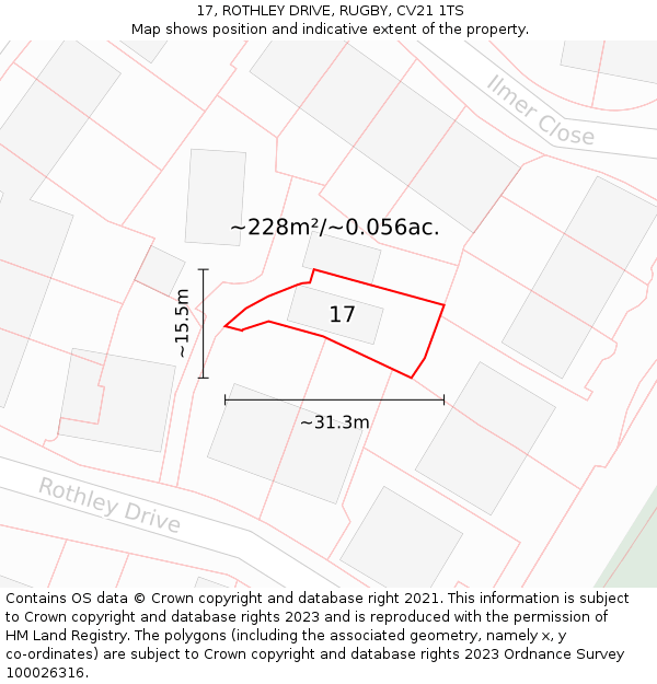 17, ROTHLEY DRIVE, RUGBY, CV21 1TS: Plot and title map