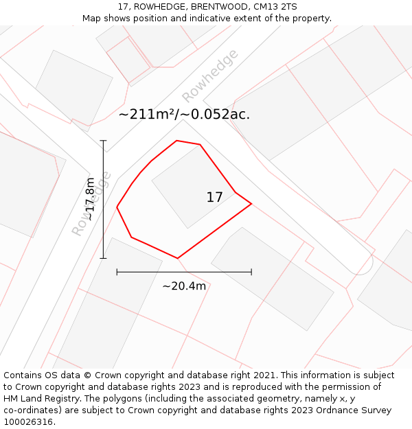 17, ROWHEDGE, BRENTWOOD, CM13 2TS: Plot and title map