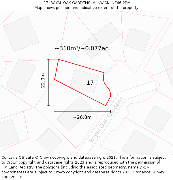 17, ROYAL OAK GARDENS, ALNWICK, NE66 2DA: Plot and title map