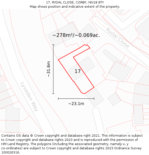 17, RYDAL CLOSE, CORBY, NN18 8TY: Plot and title map