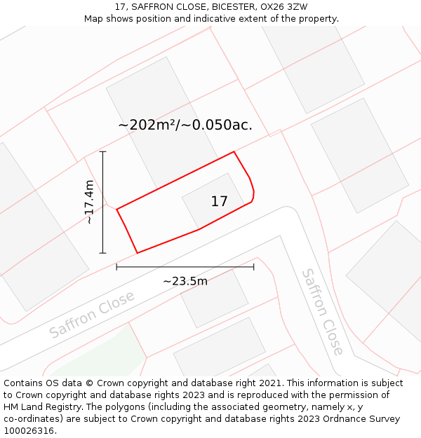 17, SAFFRON CLOSE, BICESTER, OX26 3ZW: Plot and title map