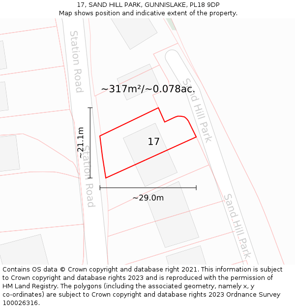 17, SAND HILL PARK, GUNNISLAKE, PL18 9DP: Plot and title map