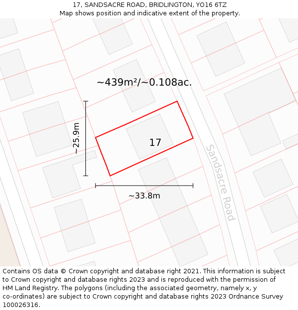 17, SANDSACRE ROAD, BRIDLINGTON, YO16 6TZ: Plot and title map