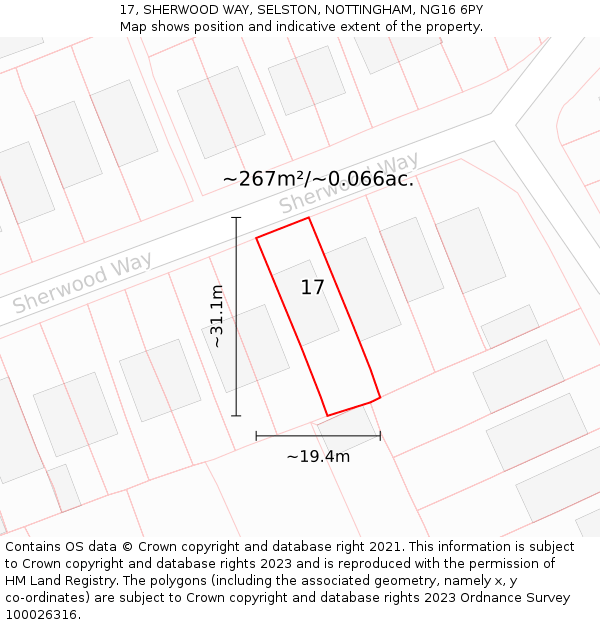 17, SHERWOOD WAY, SELSTON, NOTTINGHAM, NG16 6PY: Plot and title map