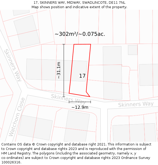 17, SKINNERS WAY, MIDWAY, SWADLINCOTE, DE11 7NL: Plot and title map