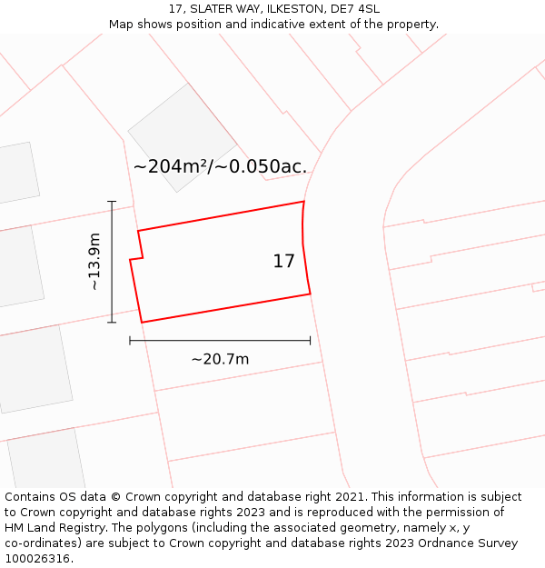 17, SLATER WAY, ILKESTON, DE7 4SL: Plot and title map