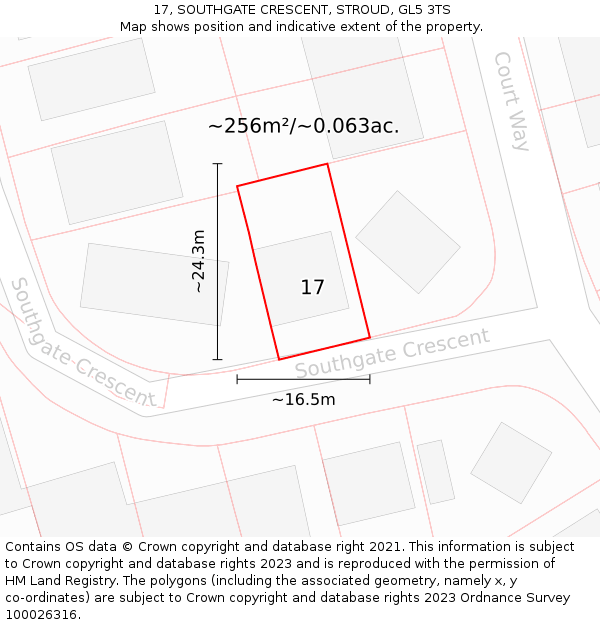 17, SOUTHGATE CRESCENT, STROUD, GL5 3TS: Plot and title map