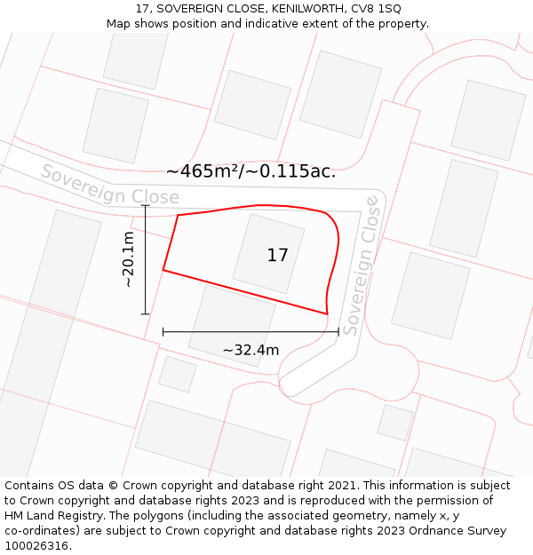 17, SOVEREIGN CLOSE, KENILWORTH, CV8 1SQ: Plot and title map