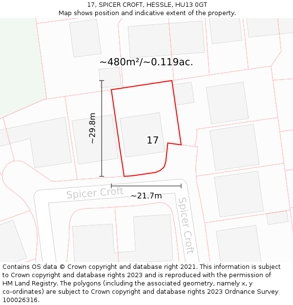 17, SPICER CROFT, HESSLE, HU13 0GT: Plot and title map