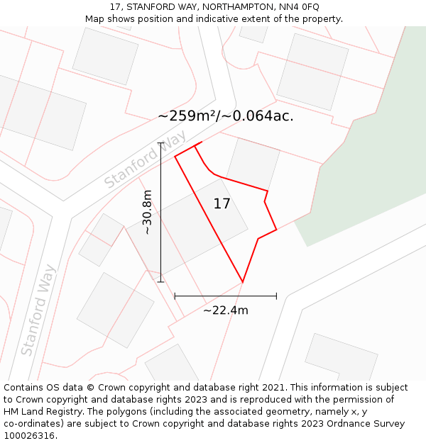 17, STANFORD WAY, NORTHAMPTON, NN4 0FQ: Plot and title map