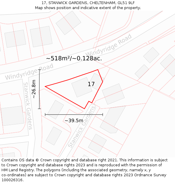 17, STANWICK GARDENS, CHELTENHAM, GL51 9LF: Plot and title map