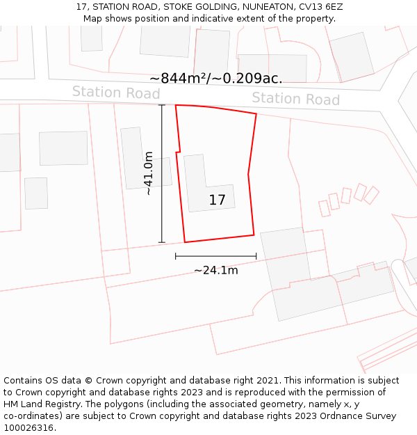 17, STATION ROAD, STOKE GOLDING, NUNEATON, CV13 6EZ: Plot and title map