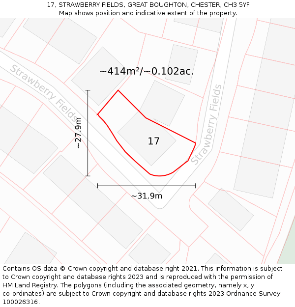 17, STRAWBERRY FIELDS, GREAT BOUGHTON, CHESTER, CH3 5YF: Plot and title map