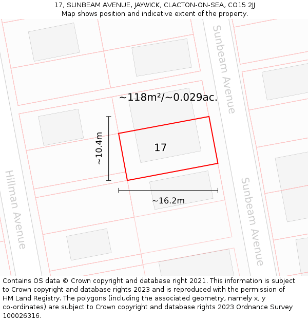 17, SUNBEAM AVENUE, JAYWICK, CLACTON-ON-SEA, CO15 2JJ: Plot and title map