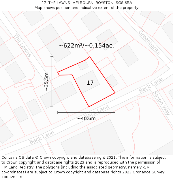 17, THE LAWNS, MELBOURN, ROYSTON, SG8 6BA: Plot and title map