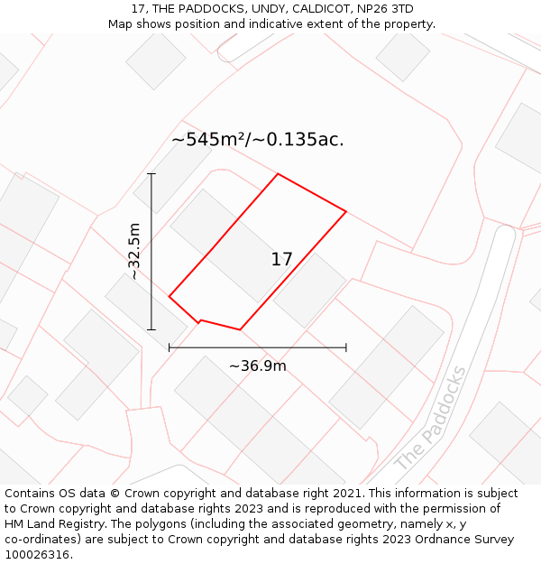 17, THE PADDOCKS, UNDY, CALDICOT, NP26 3TD: Plot and title map