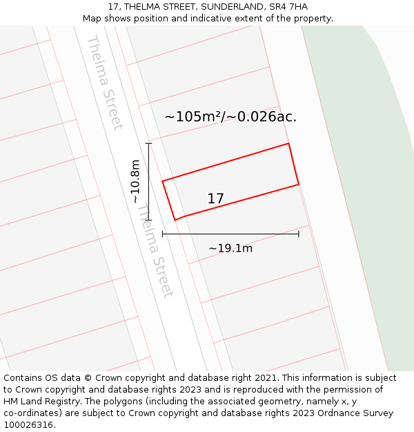 17, THELMA STREET, SUNDERLAND, SR4 7HA: Plot and title map