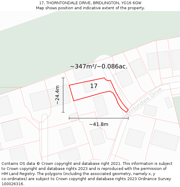 17, THORNTONDALE DRIVE, BRIDLINGTON, YO16 6GW: Plot and title map