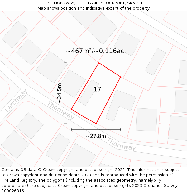 17, THORNWAY, HIGH LANE, STOCKPORT, SK6 8EL: Plot and title map