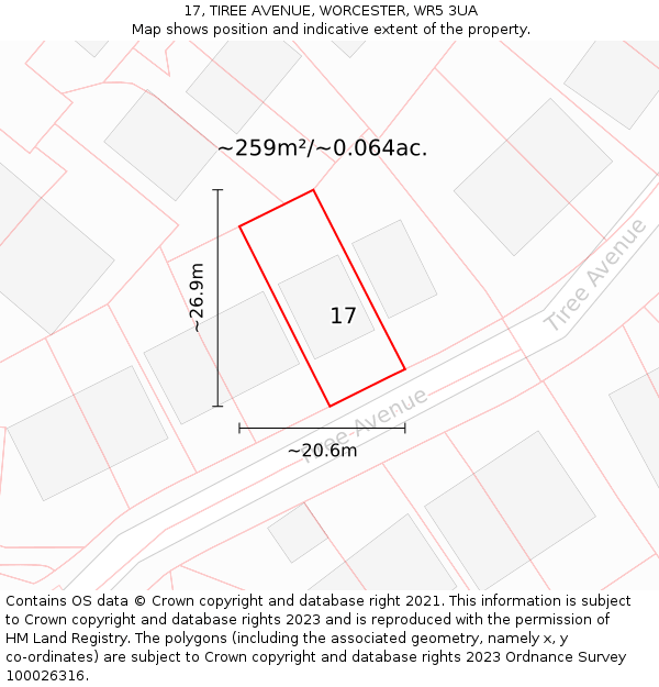 17, TIREE AVENUE, WORCESTER, WR5 3UA: Plot and title map