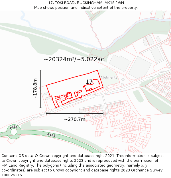 17, TOKI ROAD, BUCKINGHAM, MK18 1WN: Plot and title map