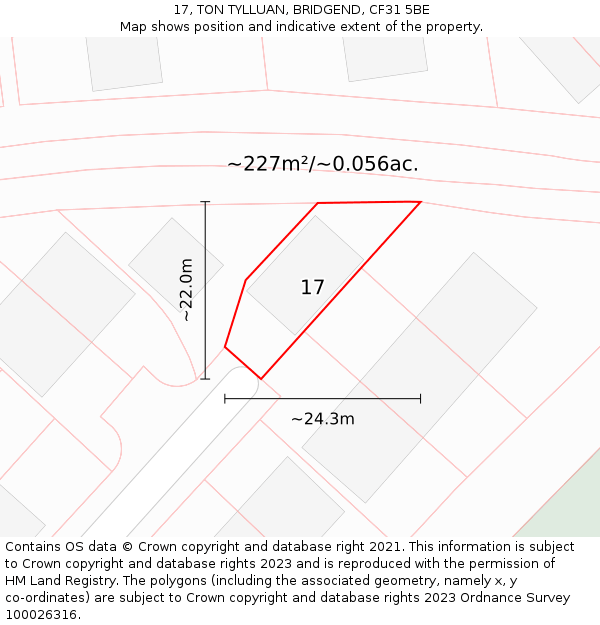 17, TON TYLLUAN, BRIDGEND, CF31 5BE: Plot and title map