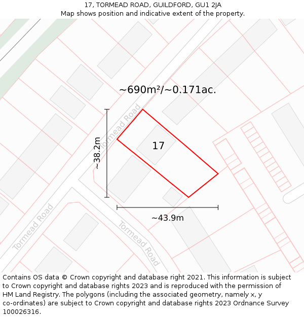 17, TORMEAD ROAD, GUILDFORD, GU1 2JA: Plot and title map