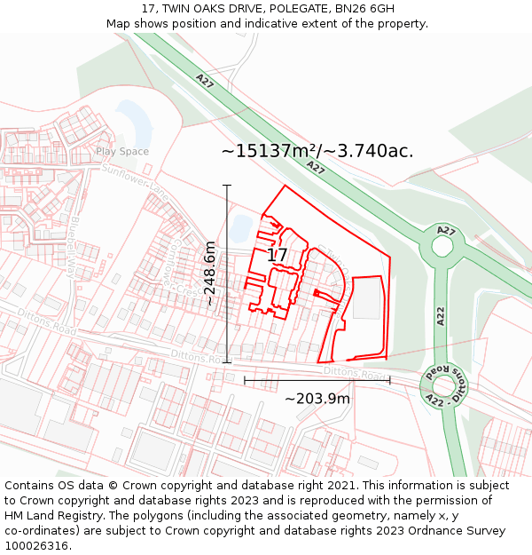 17, TWIN OAKS DRIVE, POLEGATE, BN26 6GH: Plot and title map