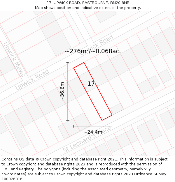 17, UPWICK ROAD, EASTBOURNE, BN20 8NB: Plot and title map