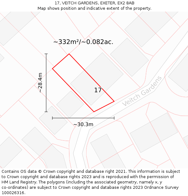 17, VEITCH GARDENS, EXETER, EX2 8AB: Plot and title map