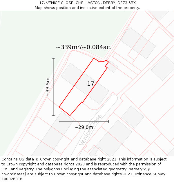 17, VENICE CLOSE, CHELLASTON, DERBY, DE73 5BX: Plot and title map