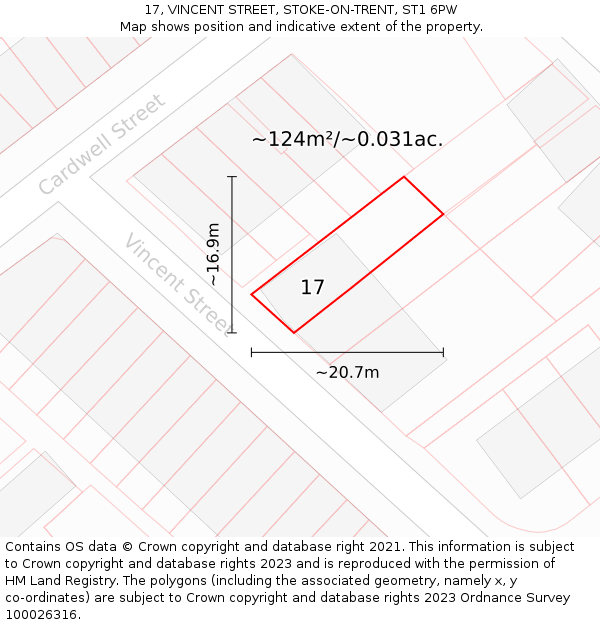 17, VINCENT STREET, STOKE-ON-TRENT, ST1 6PW: Plot and title map