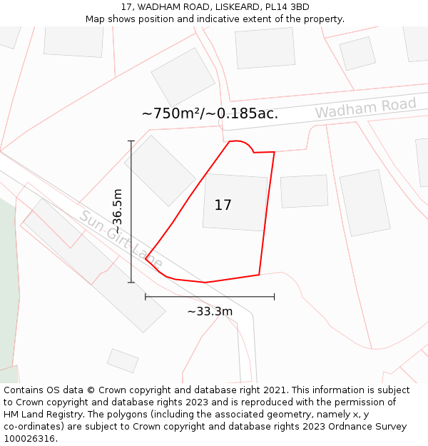 17, WADHAM ROAD, LISKEARD, PL14 3BD: Plot and title map