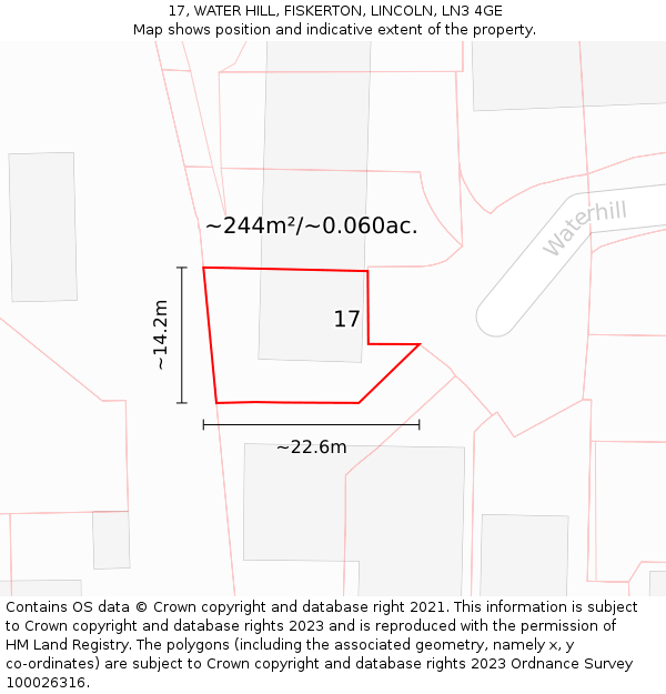 17, WATER HILL, FISKERTON, LINCOLN, LN3 4GE: Plot and title map