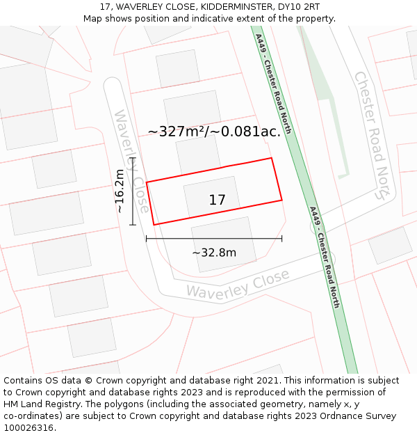 17, WAVERLEY CLOSE, KIDDERMINSTER, DY10 2RT: Plot and title map