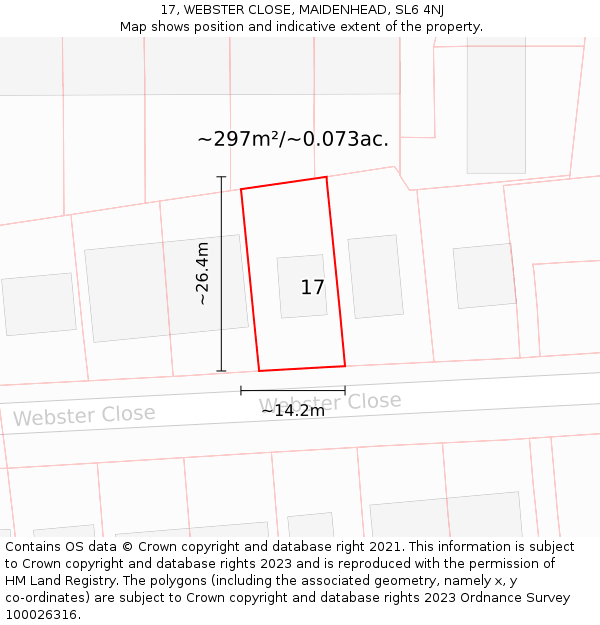 17, WEBSTER CLOSE, MAIDENHEAD, SL6 4NJ: Plot and title map